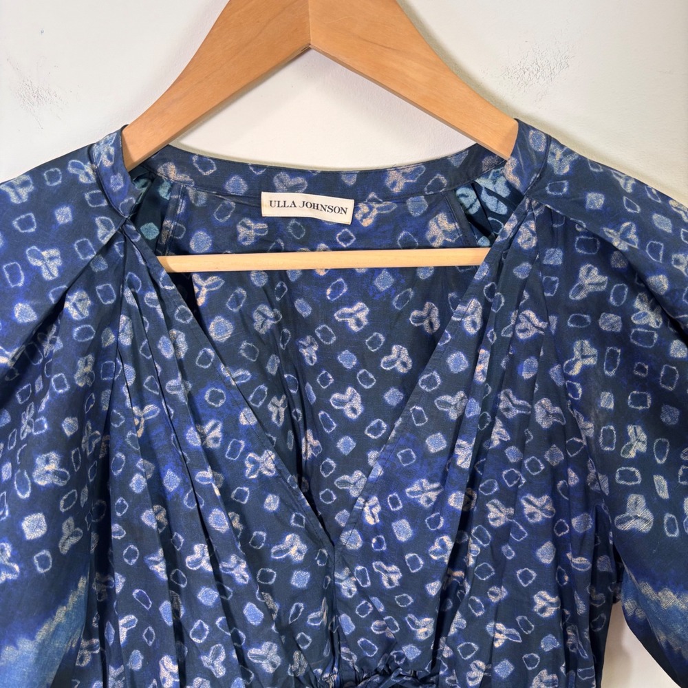 Ulla Johnson Womens Blouse Sz 2 Blue Puff Sleeve Cotton Shirt Cottagecore - Picture 3 of 10